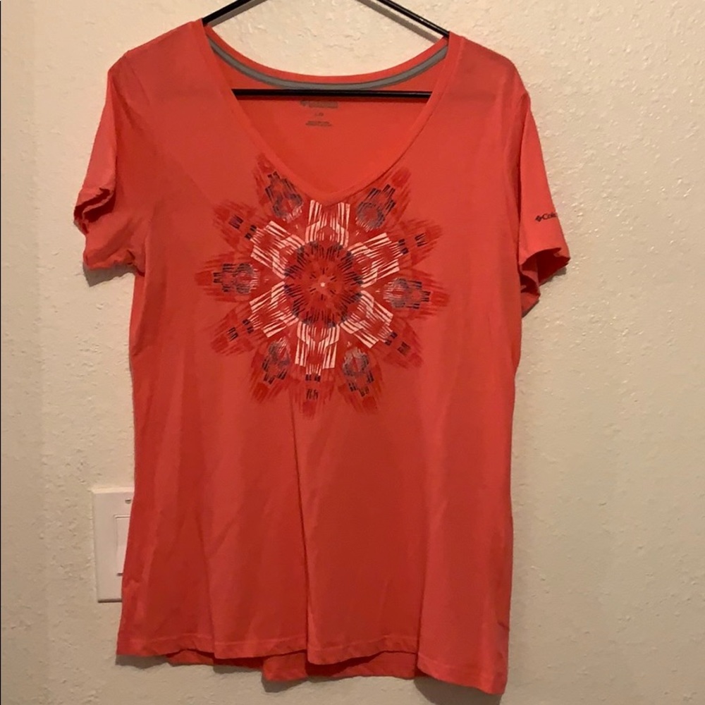 Coral Aztec vneck Columbia tshirt